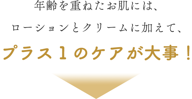 年齢を重ねたお肌には、ローションとクリームに加えて、プラス１のケアが大事！