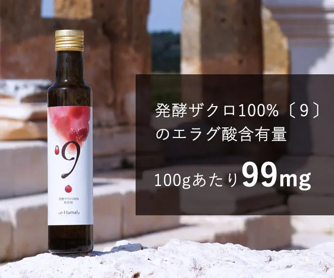 発酵ザクロ100%〔９〕のエラグ酸含有量：100gあたり99mg