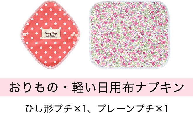 おりもの・軽い日用布ナプキン　ひし形プチ×1、プレーンプチ×1